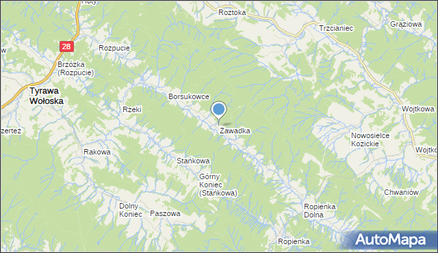 mapa Zawadka, Zawadka gmina Ustrzyki Dolne na mapie Targeo